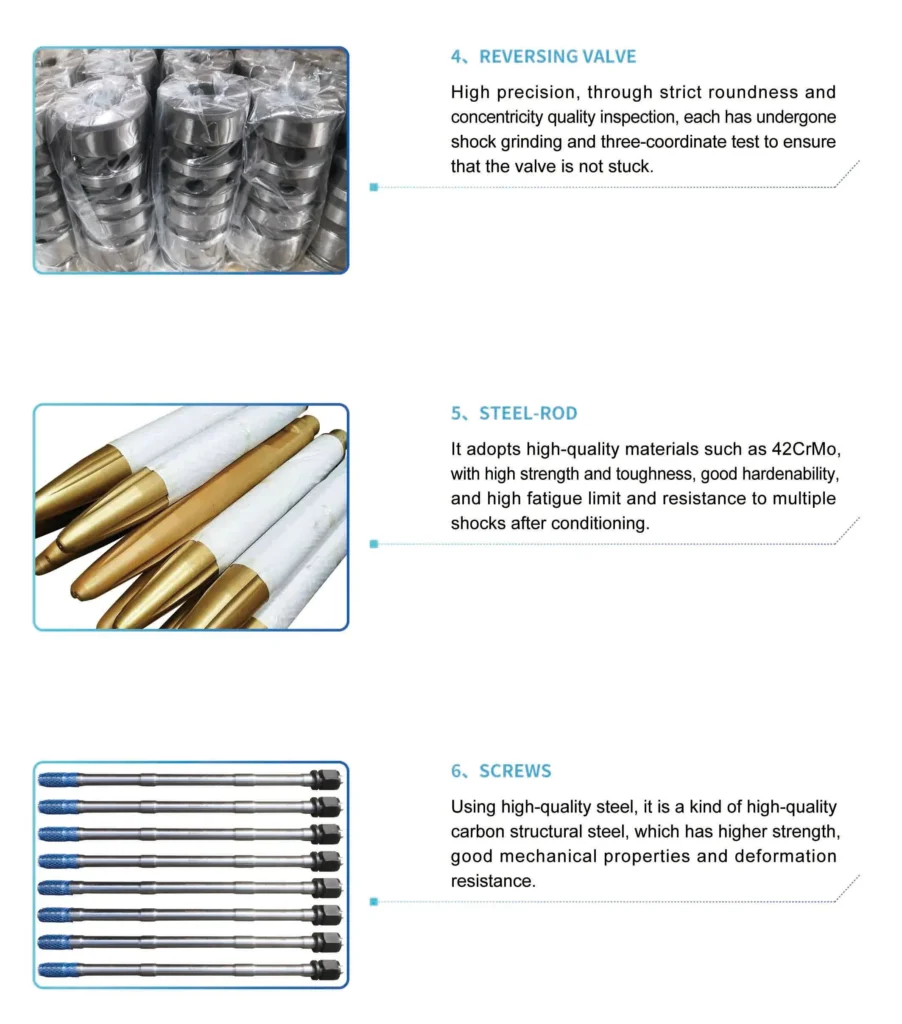 Hydraulic Breaker Key Components Show reversing valve steel-rod screws